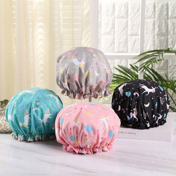 

shower caps creative cartoon waterproof bath capfemale double-layer printingbathlovely satin beauty cap shampoo showercap