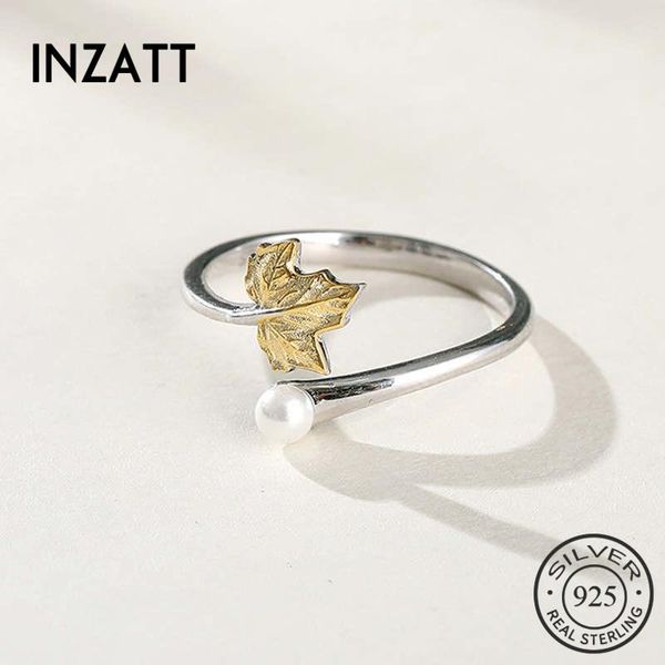 

cluster rings inzareal 925% sterling silver pearl leaves ring for women birthday party classic fine jewelry geometric accessories gift, Golden;silver