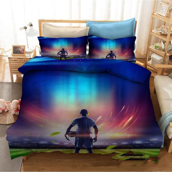 

football player bedding set king 2/3piece microfiber print duvet cover 3d soccer quilt with pillowcase sets