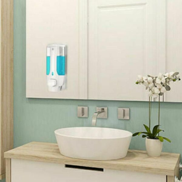 

self adhesive soap dispenser wall mounted manual bathroom gel liquid shower holder shampoo t4x9