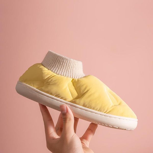 

slippers women's bedroom plus plush winter couples slipper indoor ladies home shoes down cotton elastic band slip on casual, Black