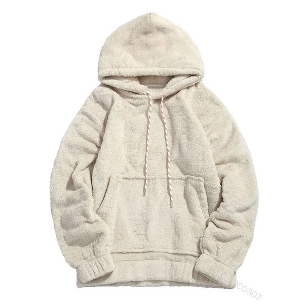 

men's hoodies & sweatshirts plush men streetwear fall winter solid color double-faced fleece hooded long-sleeved loose mens lugentolo, Black