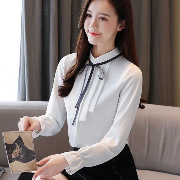 

korean women shirts chiffon blouses woman flare sleeve white blouse ladies pleated shirt plus size 210604