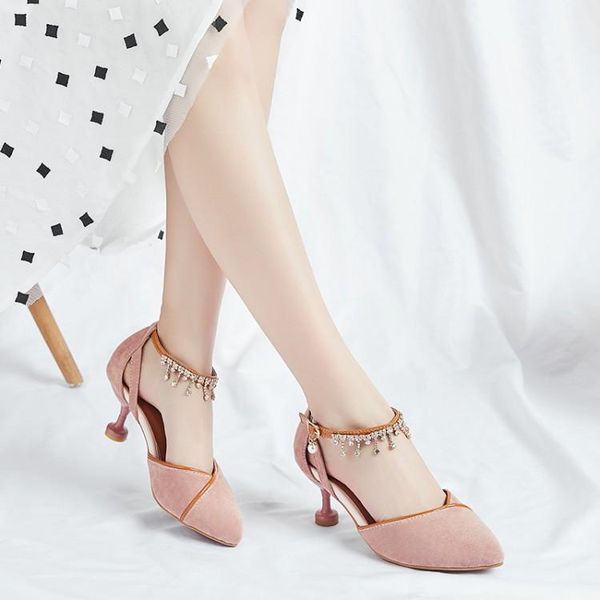 

sandals bigsize 9  11 12 high heels women shoes woman summer ladies shallow suede with pointed buckle drill, Black