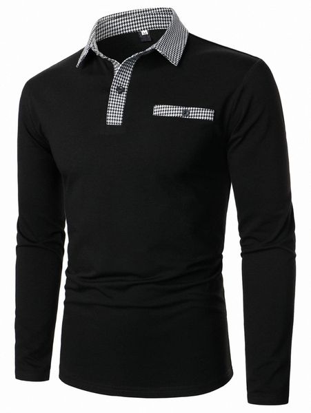 

men contrast houndstooth collar polo shirt g9tp#, White;black