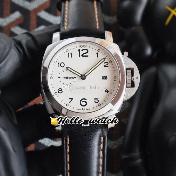 

00499 44mm 1950 date automatic mens watch white dial steel case luminous wristwatches leather strap hwpm hello_watch, Slivery;brown