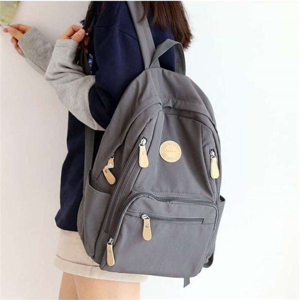 

fashion women backpack female waterproof nylon schoolbag student book bag many zipper pocket school backpacks for teenager gilrs 210929