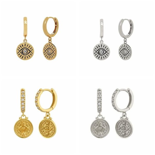 

hoop & huggie mc geometric eyes of evil earrings 925 sterling silver ear hoops for women girls 2021 classic retro charm vintage pendientes, Golden;silver