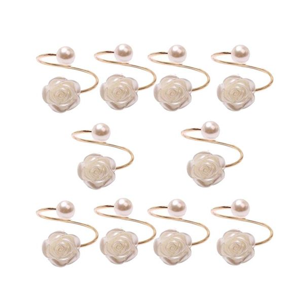 

10pcs/lot wedding pearl rose flower napkin buckle ring decoration circle rings