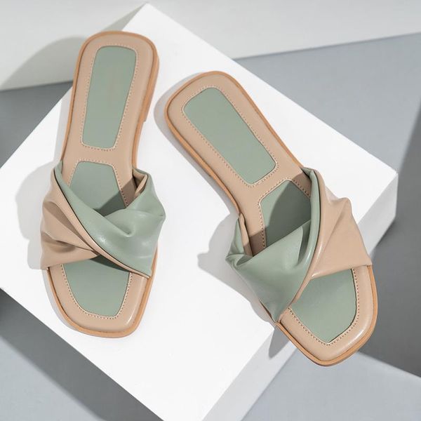 

women flat slippers beach women's shoes summer comfort slides pleated woman fashion soft bottom 2021 lady casual footwear, Black