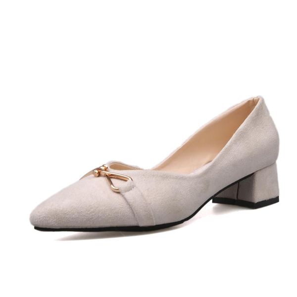

dress shoes ladies pumps women woman block mid heels pointed toe slip on flock metal buckle office casual, Black