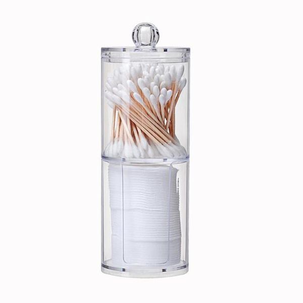 

multifunctional acrylic cotton swab organizer jar round container storage case make up pad box for home el office boxes & bins
