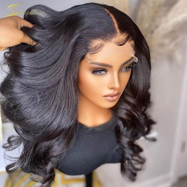 

lace wigs body wave front wig full hd frontal transparent loose deep human hair pre plucked 30 inch 13x6 part, Black;brown