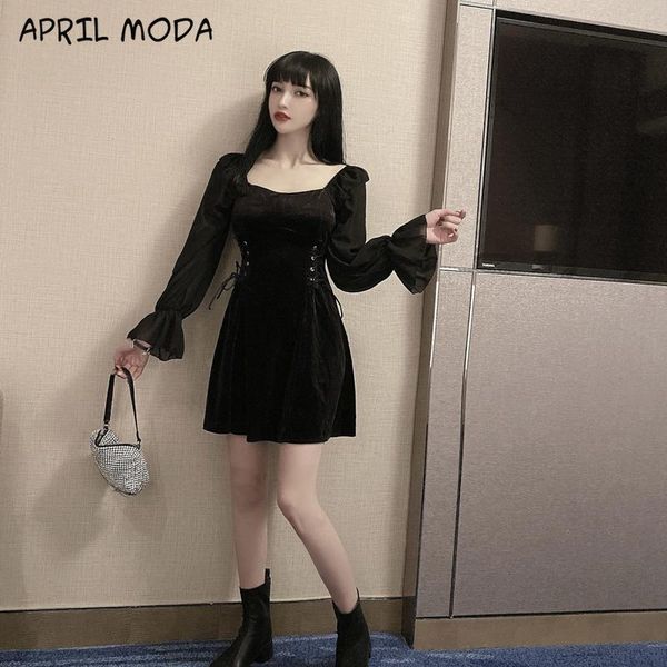 

fashion vintage dress harajuku womens slim chiffon bubble sleeve patchwork party female mini casual dresses, Black;gray