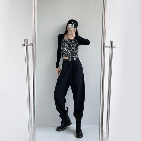 

women's pants & capris 2021 autumn style all-match retro stylish high-waist casual carrot loose, Black;white