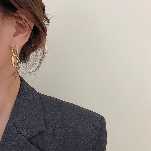 

genuine gold electroplating 925 silver needle geometric irregular ring earrings