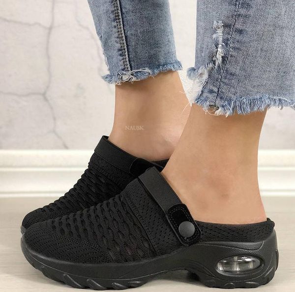 

sandals 2021 women shoes casual increase cushion non-slip platform sandal for breathable mesh outdoor walking slippers, Black