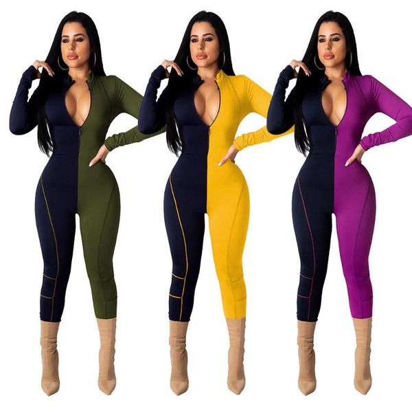

women's jumpsuits & rompers adfvat contrastÂ color striped patchwork skinny romper women casual zipper ts995, Black;white