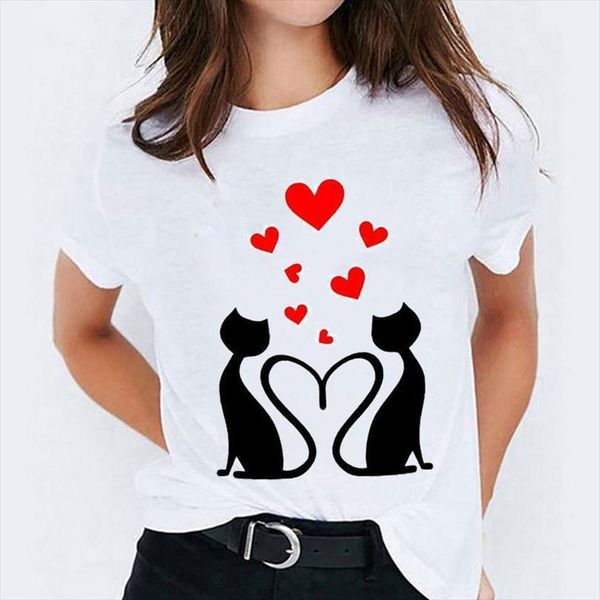 

graphic for men cat love t shirts sweet fashion pet 90s clothing trend ladies print lady mens tee shirt, White;black