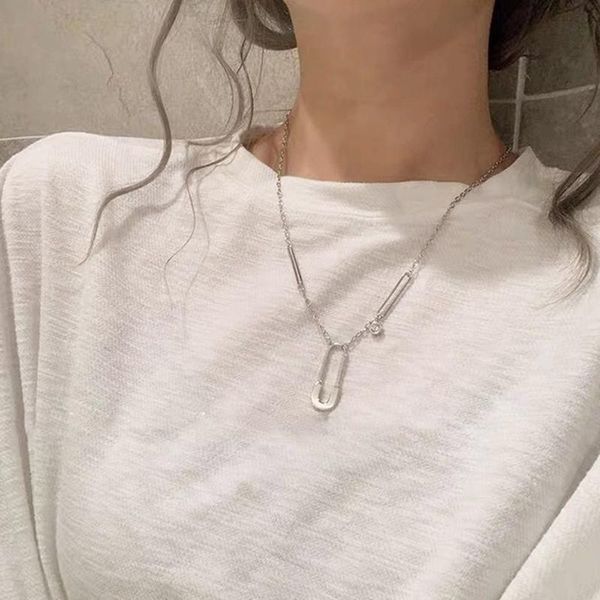 

pendant necklaces necklace for women paper clip pin clavicle chain light luxury simple jewelry wholesale, Silver