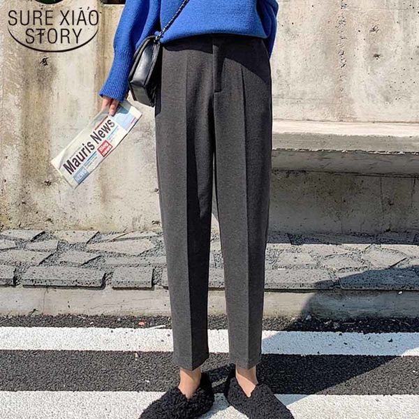 

suit solid straight harlan pants woolen autumn and winter women nine point loose grey casual trousers pantalones 11996 210415, Black;white
