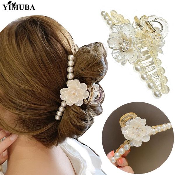 

hair accessories chic pearls for women girls elegant white rose barrette clips temperament hairpins crab headwear jewelry 1pcs