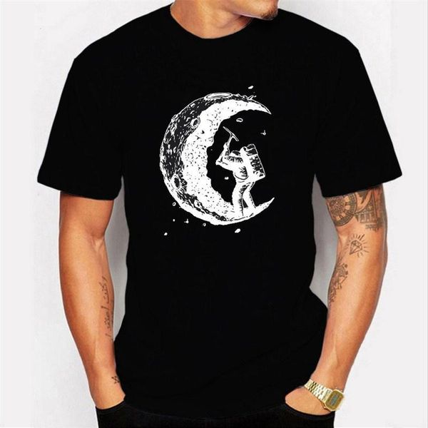 

men's t-shirts 100% cotton dig moon print funny o-neck t-shirt fashion cool casual short sleeve, White;black