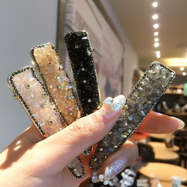 

hair accessories luxury super flash crystal hairpin diamond side clip net red fairy korean banger headdress women, Slivery;white