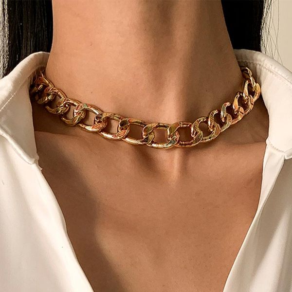 

chains ingemark unique gothic mix gold color chunky thick chain choker necklaces for women men vintage grunge jewelry neck accessories, Silver