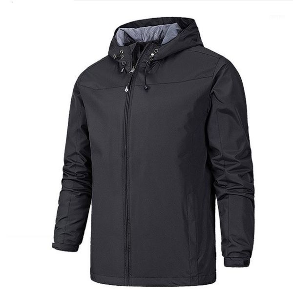 

men's jackets spring and autumn solid jacket coat windproof mountaineering suit single layer print warm hooded thick thermal overcoat, Black;brown