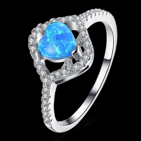 

wedding rings silver ring classic delicate dazzling heart-shaped inlaid zircon opal temperament female hand jewelry, Slivery;golden