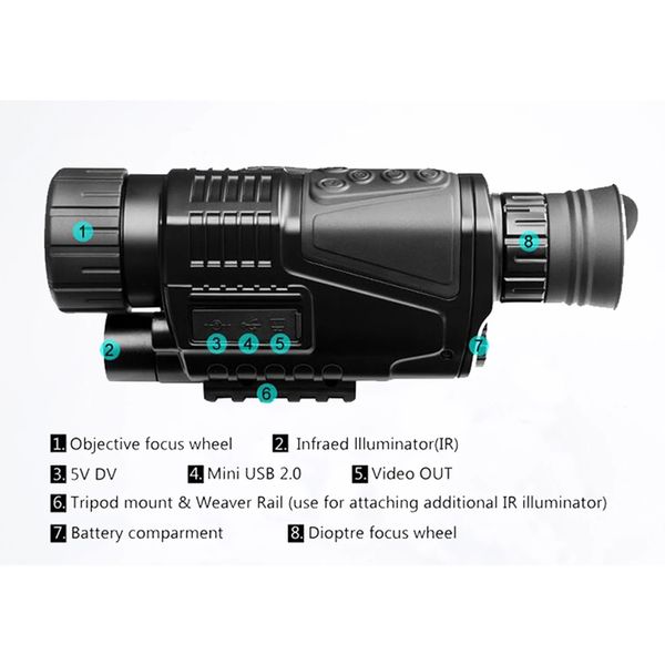

hd night vision multifunction monocular telescope scope camera infrared digital 5x40 for hunting video recording p shooting