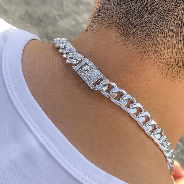 

chokers vintage luxury rhinestone crystal clasp chain necklace for women men hiphop thick miami curb cuban long party jewelry, Golden;silver