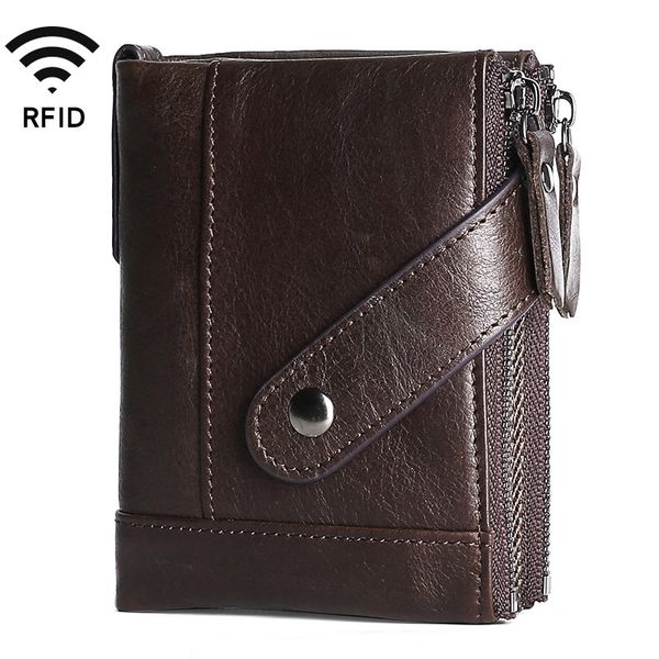 

fashion zipper snap anti theft rfid genuine leather luxury business card holder purse wallets, Red;black
