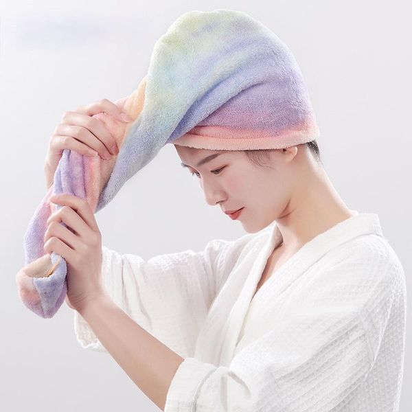 

rainbow shower hair drying towel women tie-dye colorful bath towels hat