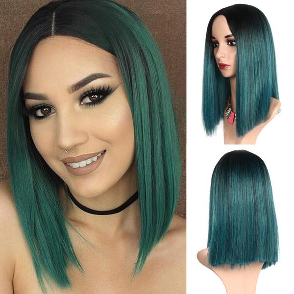 

synthetic wigs black dark green short bob hair straight lace front wig with baby for women glueless heat resistant fiber