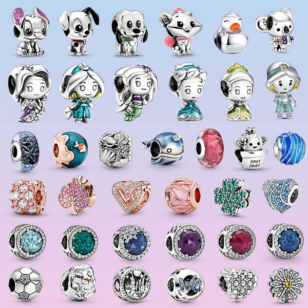 Real 925 Silver Sterling Princess Cute Animal Charms Series Colorf Crystal Rose Leaf Beads Fit Pandora Bracelet For Women Jewelry Gift