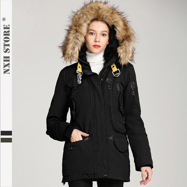 

women's down & parkas nxh fashion focus style womens long coat fur parka winter thick jacket lining wool exquisite workmanship -30c oiz, Black