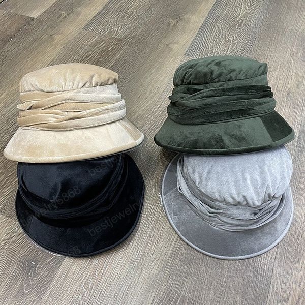 

autumn winter fold velvet leisure lady bucket cap women fishermen hat, Blue;gray