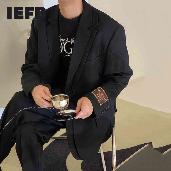 

iefb black loose cuff label design black men's suit coat korean streetwear fashion double layer notched blazers 9y6920 210524, White;black