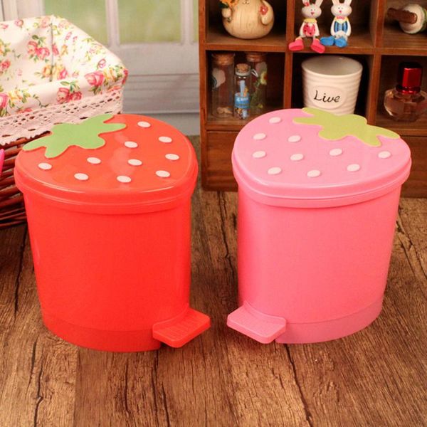

waste bins mini pink strawberries trash can deskportable car small office home bedside cute creative plastic garbage basket storage