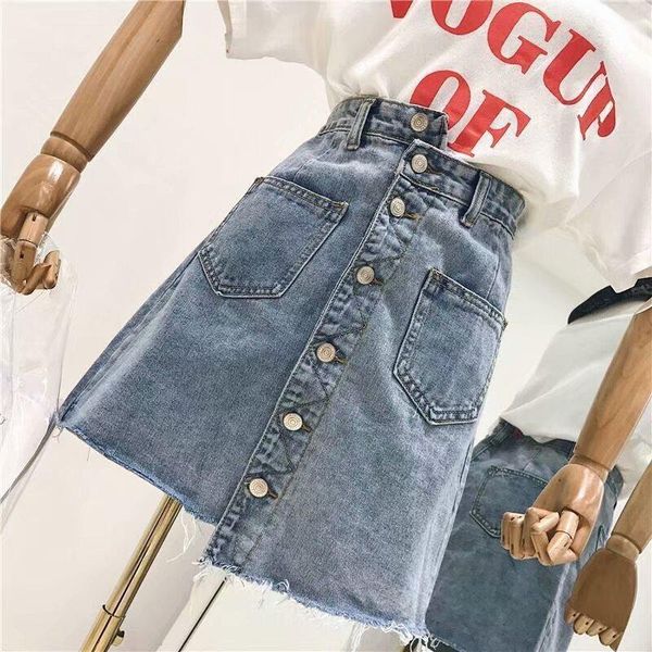 

skirts 2021 high waist slimming denim hip-wrapped skirt women's large size plump girls summer student a- line, Black