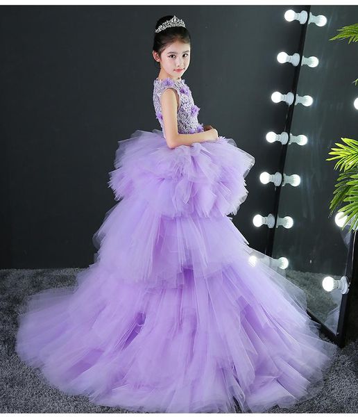 

glizt long trailing flower girls dresses for wedding violet tutu kids pageant dress first holy communion party prom girl's, Red;yellow