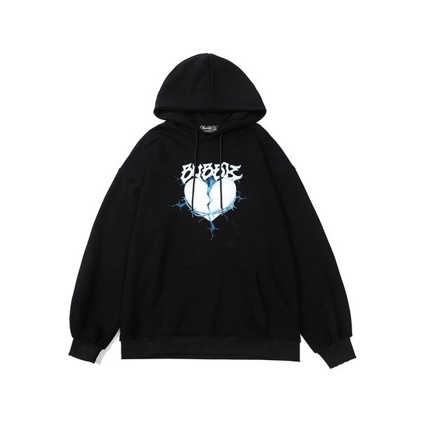 

high street love printed large hoodie autumn and winter boys' oversize pullover hoodie, Black