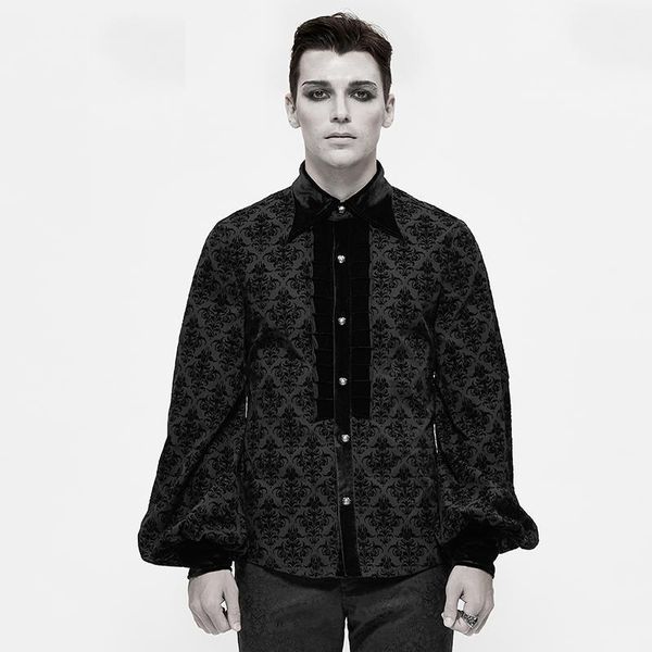 

gothic male clothing party cosume mens blouse vintage long sleeve shirt black turn down collar men's dress shirts, White;black