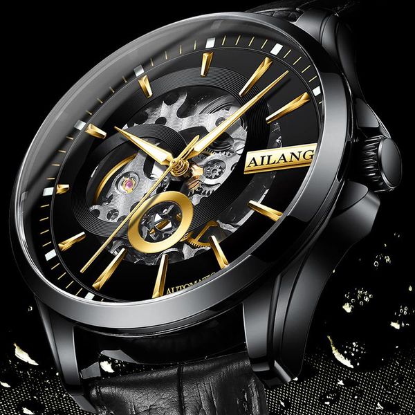 

wristwatches ailang transparent steampunk black retro casual automatic mens watches skeleton mechanical watch montre homme, Slivery;brown