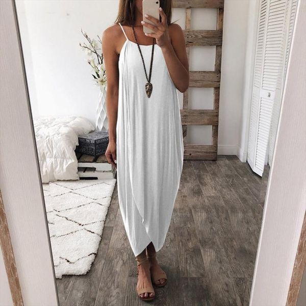 

spaghetti strap white knitted women dresses casual irregular loose maxi summer boho beach long dress vestidos, Black;gray