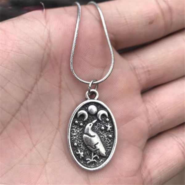 

pendant necklaces wicca triple moon goddess viking jewelry odin raven amulet pentagram wiccan pagan necklace men women jewelery drop, Silver