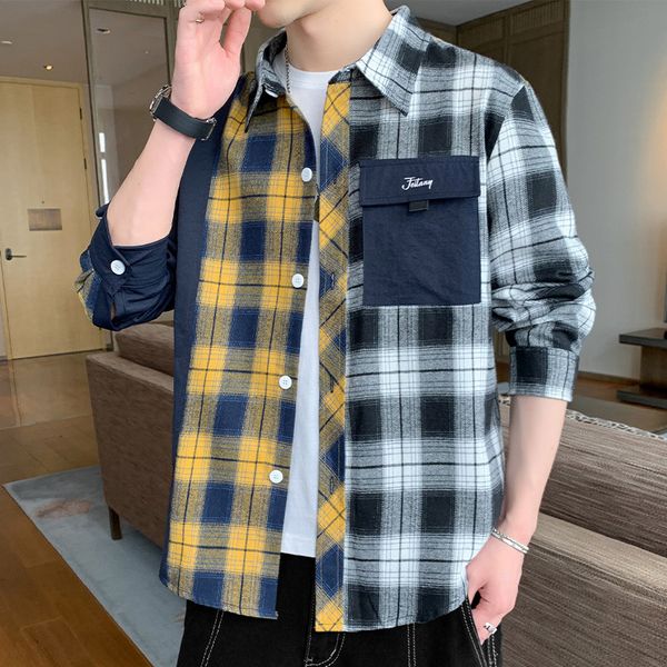 

godlikeu spring autumn shirts men fashion print casual plaid korean casual long sleeve designer male clothes, White;black