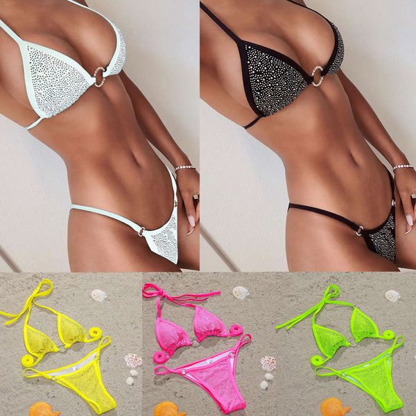 

2020 bandage bikini with diamond female swimsuit split fm1924, White;black